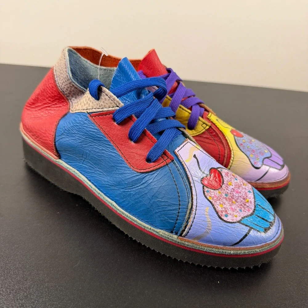 Soletech Hand Painted Shoes Women's Size 8.5 Multicolor Leather Casual Lace-Up